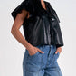 Elan - Leather Flutter Sleeve Top