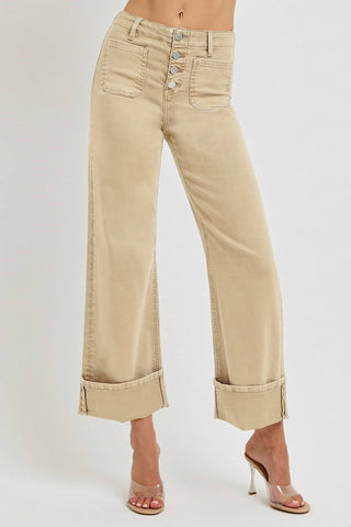 Risen - Latte High Rise Cuffed Jeans