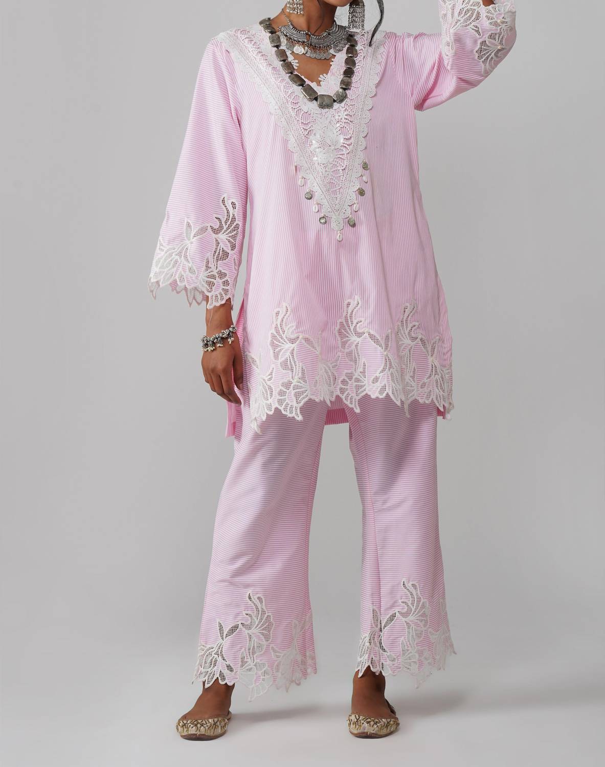 Zaalima Fashion - Stripe Pattern Co-ord Set - Noor-e-rang