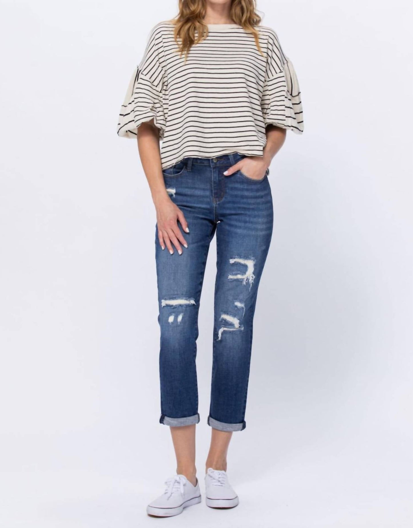 Judy Blue - Thermal Patch Boyfriend Jeans