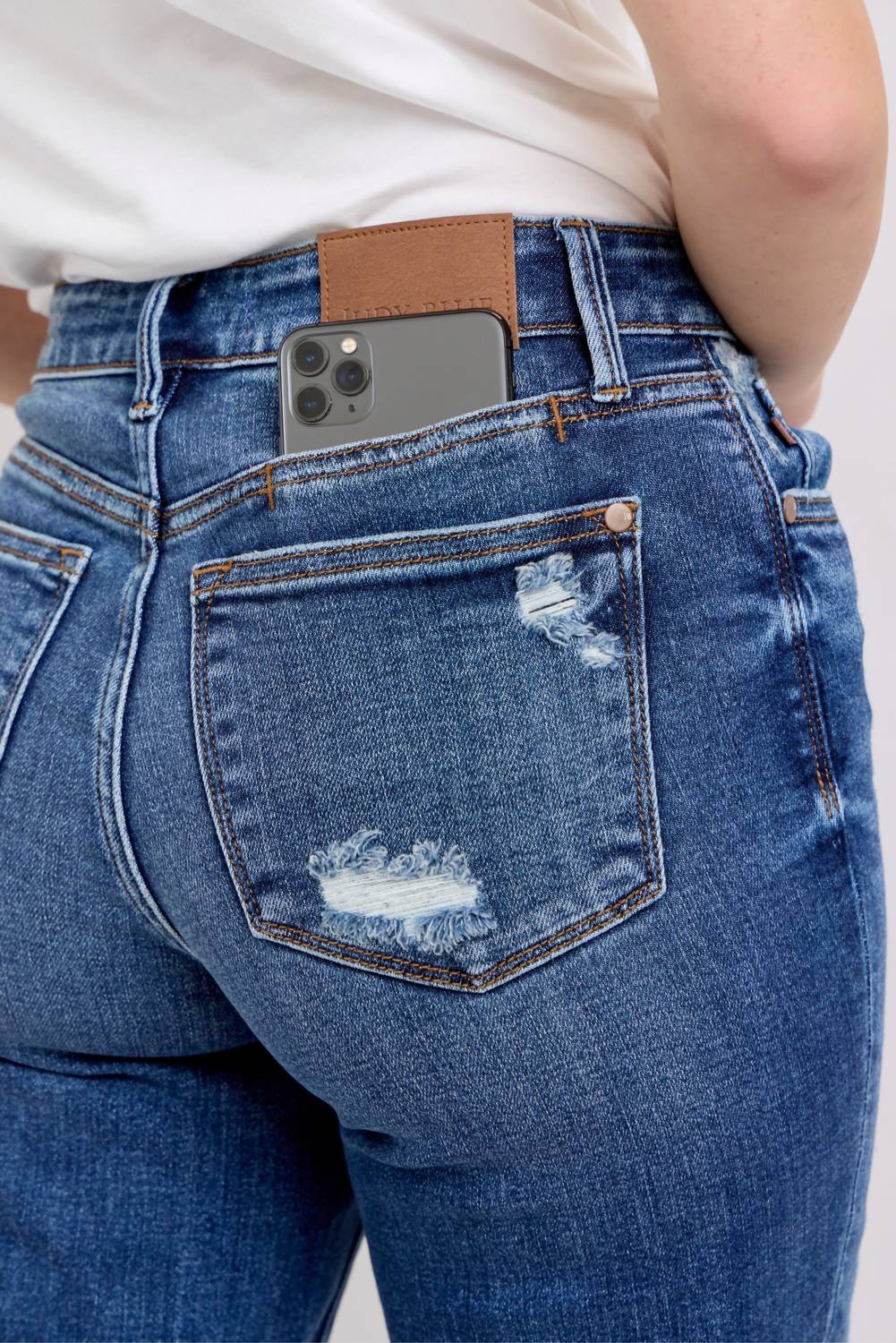Judy Blue - Distressed Knit Boyfriend Cuffed Jean