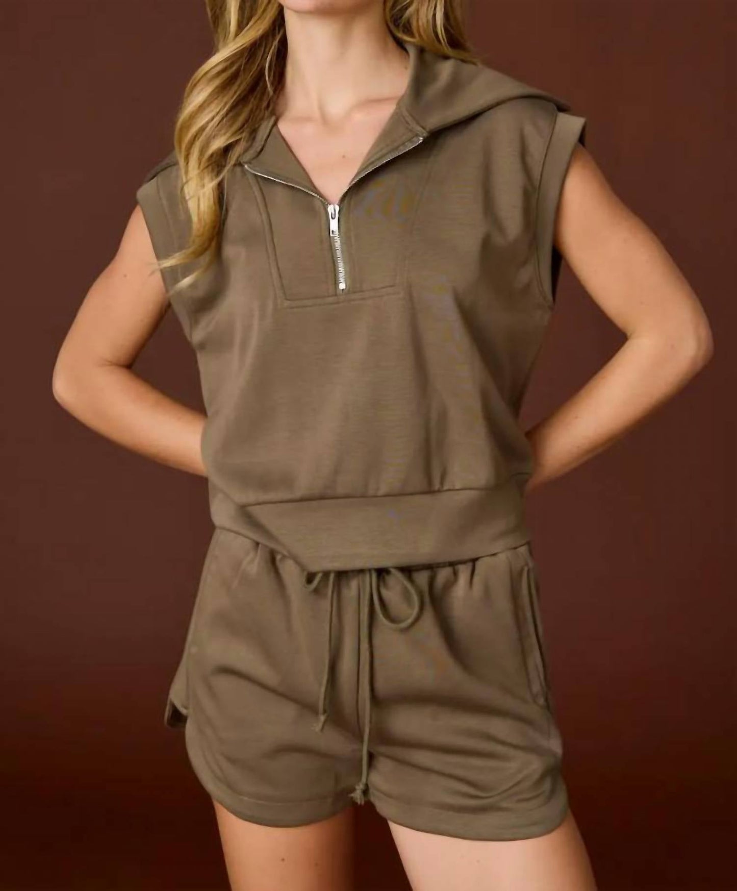 Papermoon - Half Zip Cropped Sweatshirt And Shorts Set