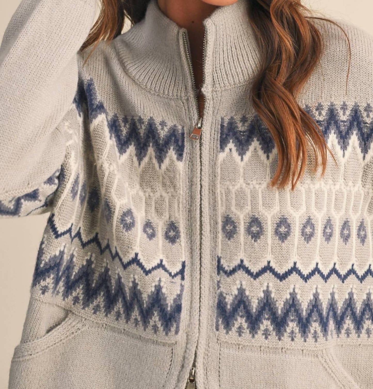 &Merci - Cozy Fair Isle Zip-Up Cardigan