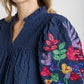 Umgee - Bubble Sleeve Embroidered Blouse