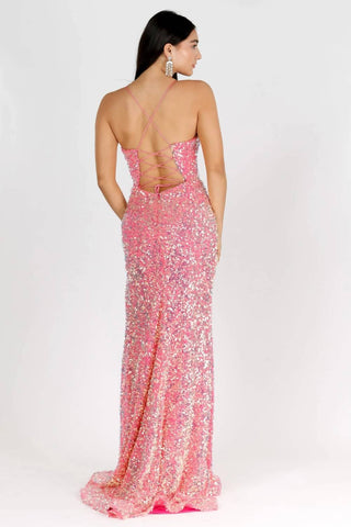 Vienna Prom - Lace-up Back Sequin Evening Long Gown