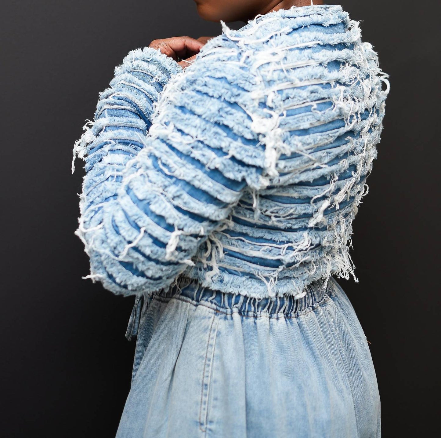 5Besties - Distressed Denim Crop Jacket