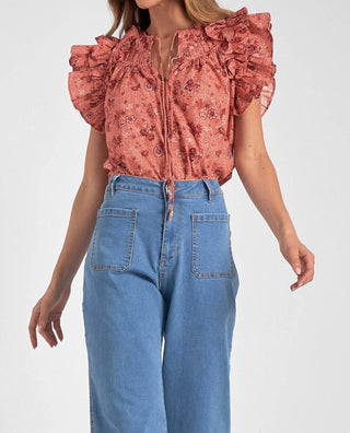 Elan - Short Sleeve Tie Front Blouse