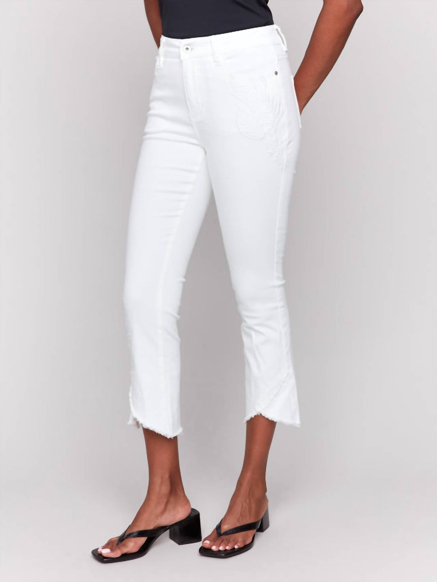 Charlie B - Tulip Hem Embroidered Bootcut Twill Pants