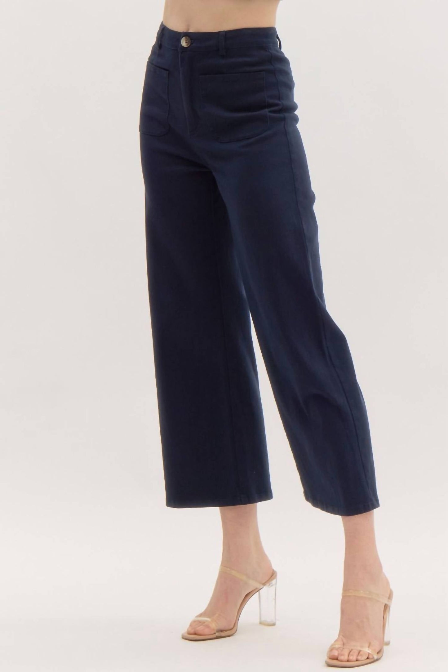 Entro - High Waisted Wide Leg Ankle Length Pants