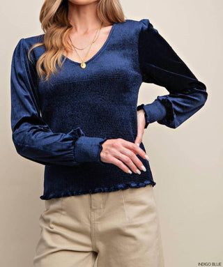 Kori - Velvet Jersey Smocked Top