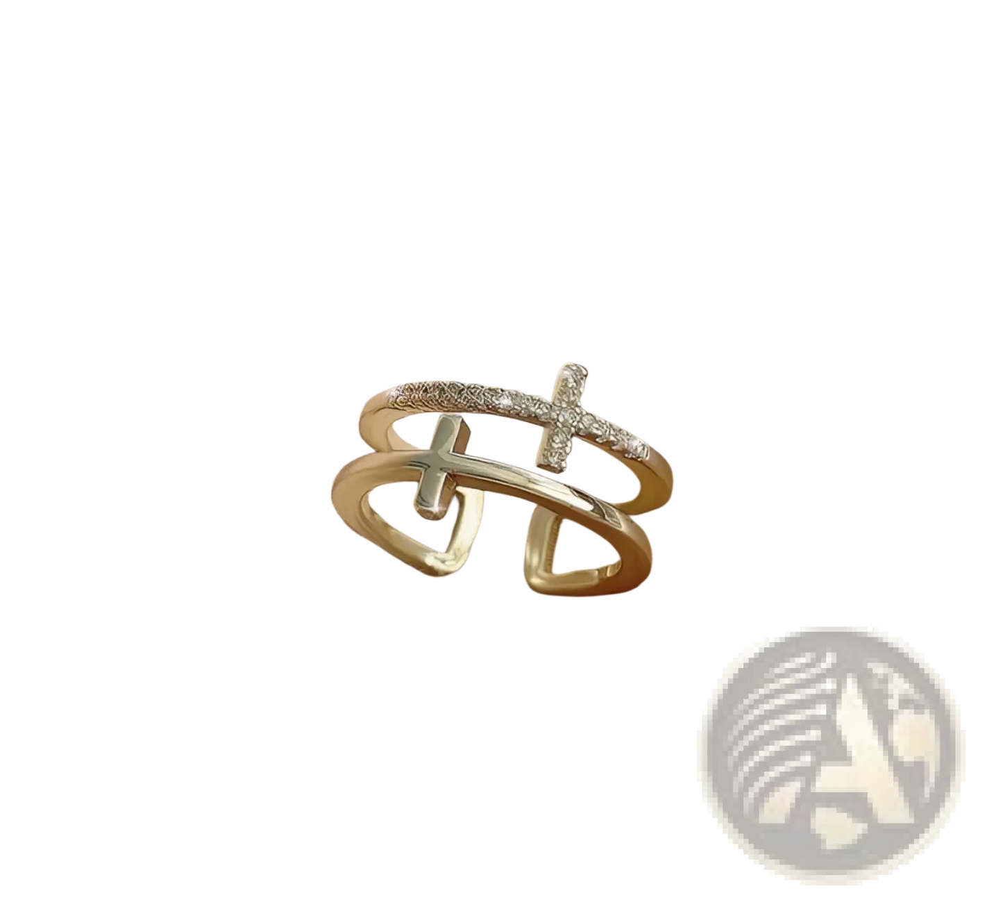 Adjustable Double Cross Zircon Inlaid Silver Ring