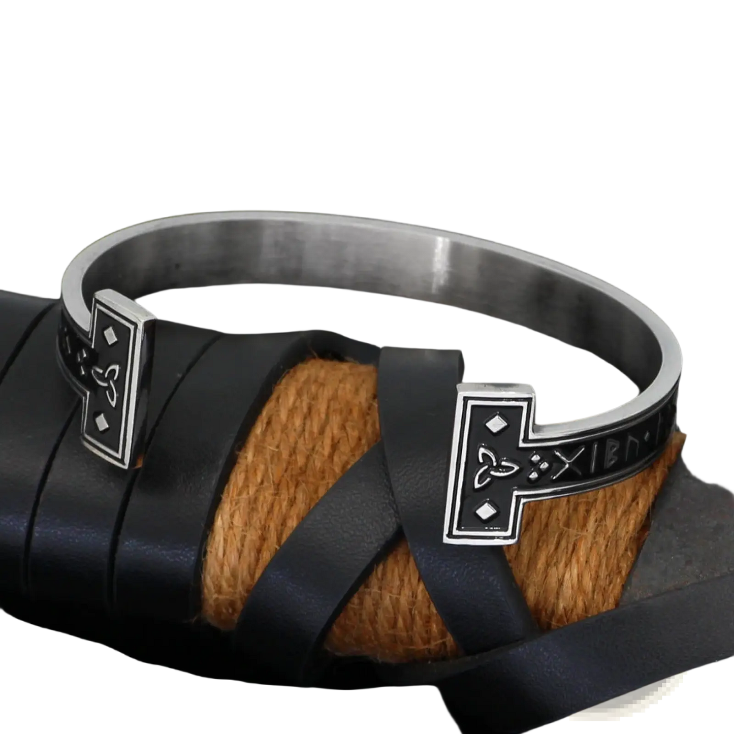 Adjustable Viking Rune Titanium Steel Open Cuff Bracelet