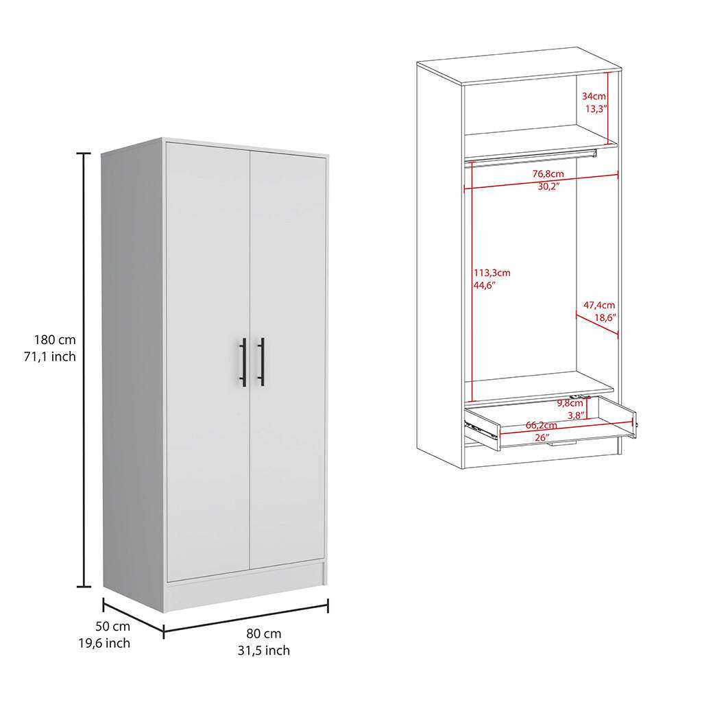 Canaan 2-Piece Bedroom Set, Armoire + Dresser, White