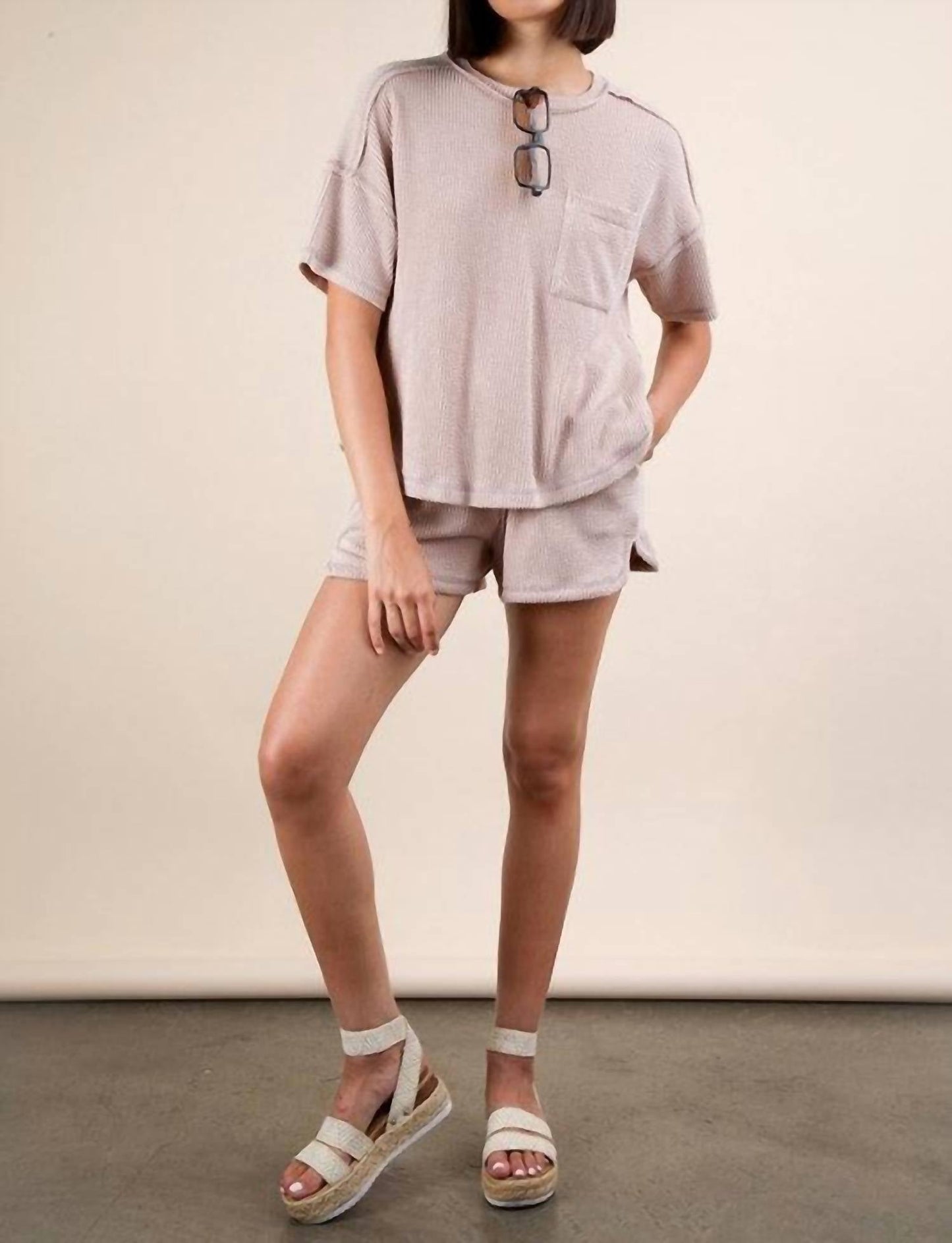 Very J - Oversized Two Tone Double Knit Top & Shorts