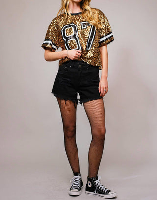 Blue B - Sequin Game Day Crop Varsity Top