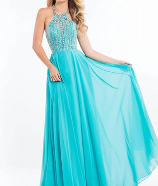 Rachel Allan - Open Back Beaded Chiffon Gown