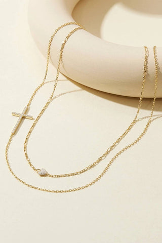 Eklexic - Women's Horizontal Cubic Zirconia Cross Necklace