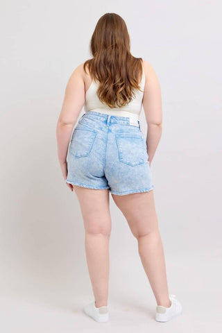 Judy Blue - Judy Blue Mid Rise Garment Dyed Cyan Denim Short 150348