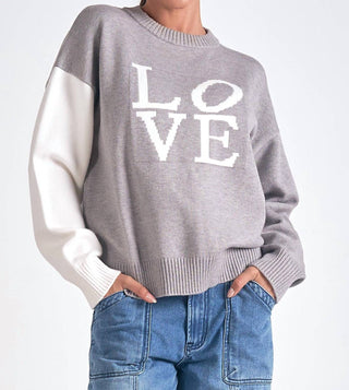 Elan - Colorblock Love Round Neck Sweater