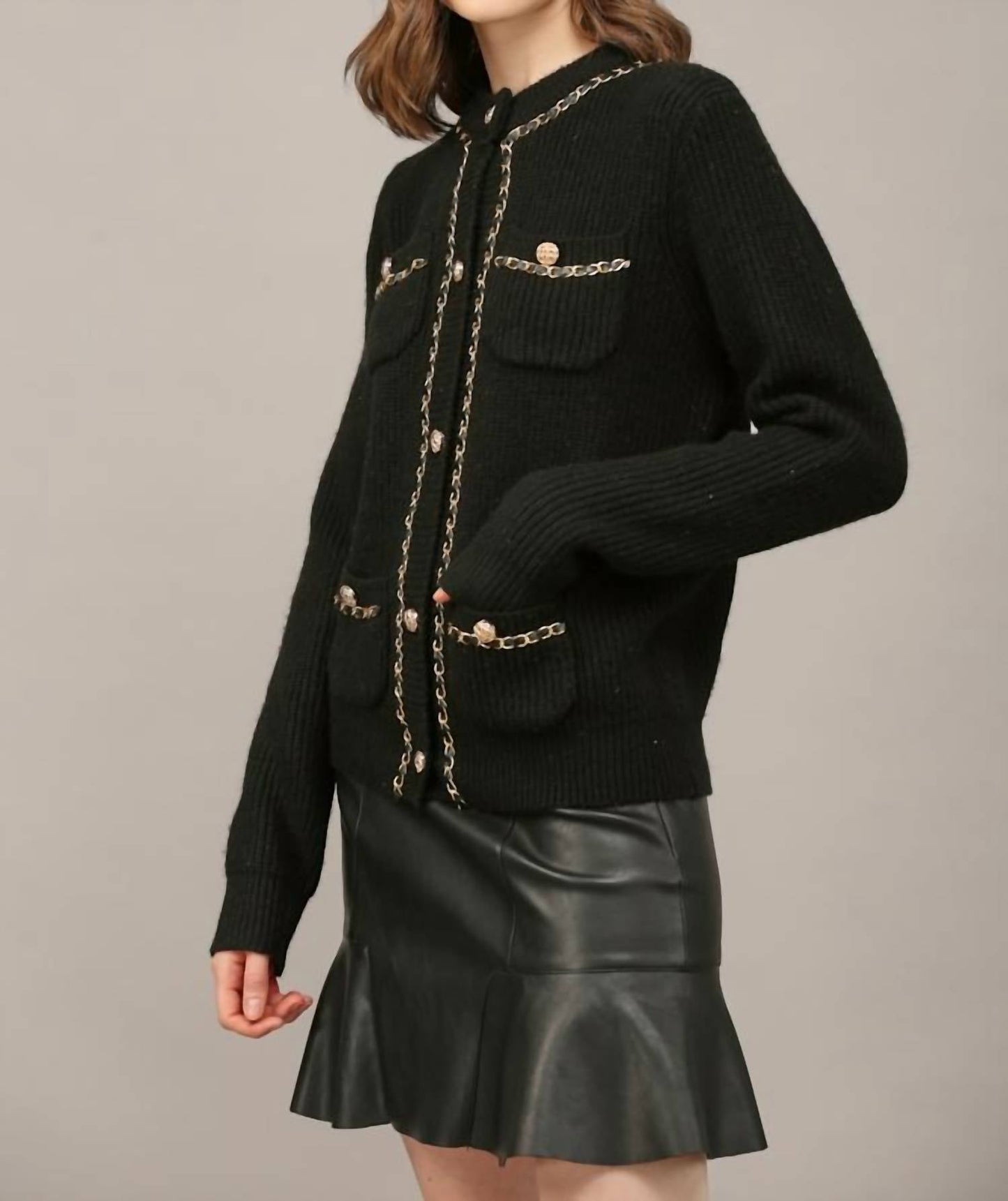 Fate - Chain And Gold Button Cardigan