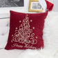 Red Velvet Holiday Pillow with Gold Embroidery