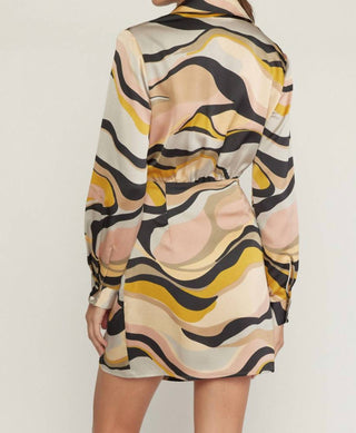 Entro - Swirl Print V-Neck Wrap Style Mini Dress