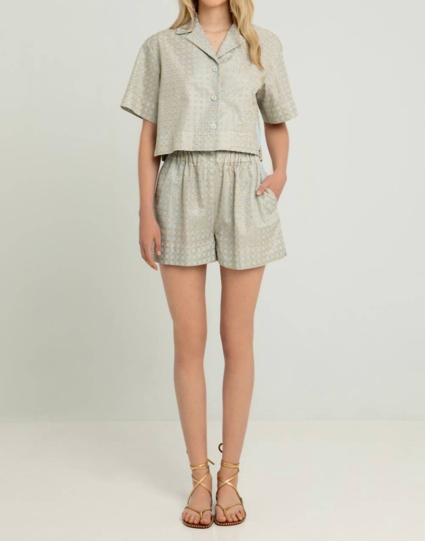 Greek Archaic Kori - Cross Elastic Waistband Shorts