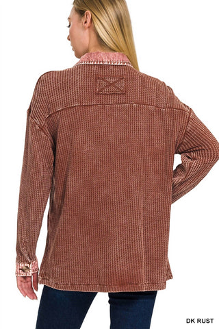 Zenana - Tori Waffle Knit Acid Wash Shacket