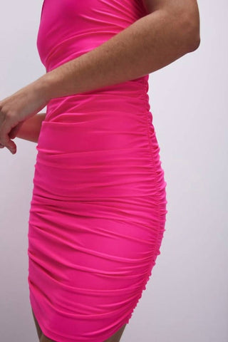 Good American - Satin Ruched Tank Mini Dress