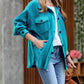 42Pops - Fleece Button Front Pockets Shacket Jacket