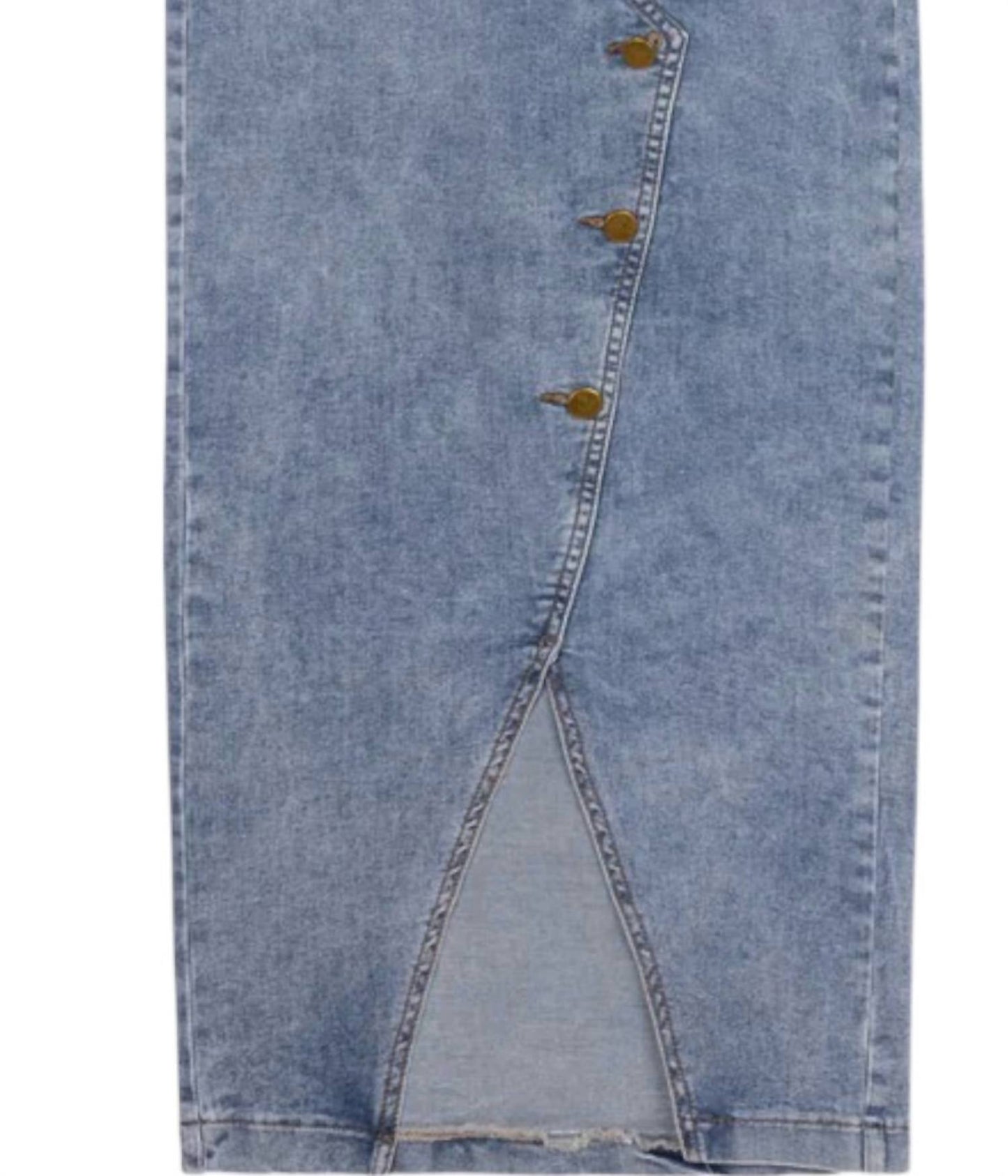 Recollection Brand - Women's Button Front Stretch Denim Midi Skirt