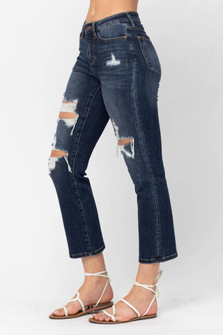 Judy Blue - Mid Rise Crop Leg Straight Denim Jeans