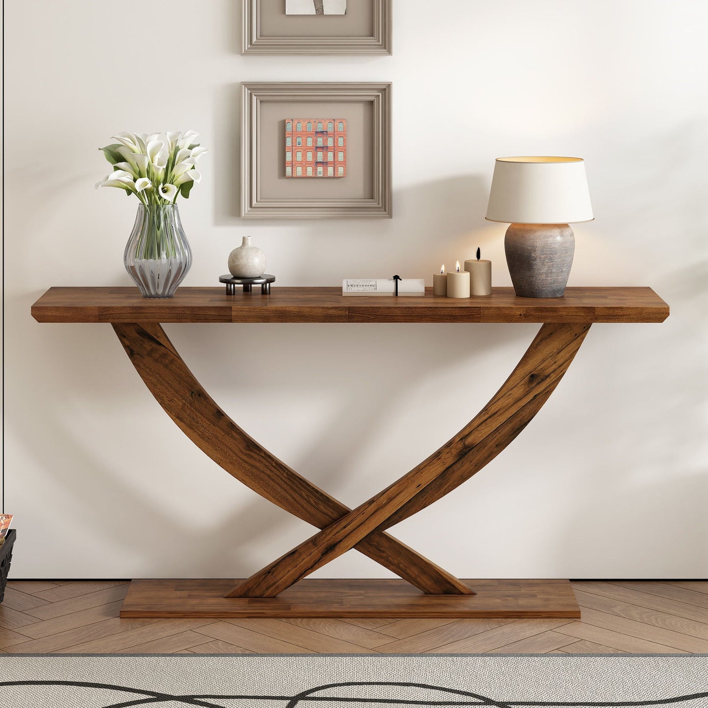Console Table With Cross Leg Base and Reinforced Support Plate