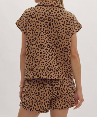 Entro - Animal Print Drawstring Shorts