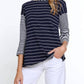 Multiples - 3/4 Sleeve Striped Laced Back Top