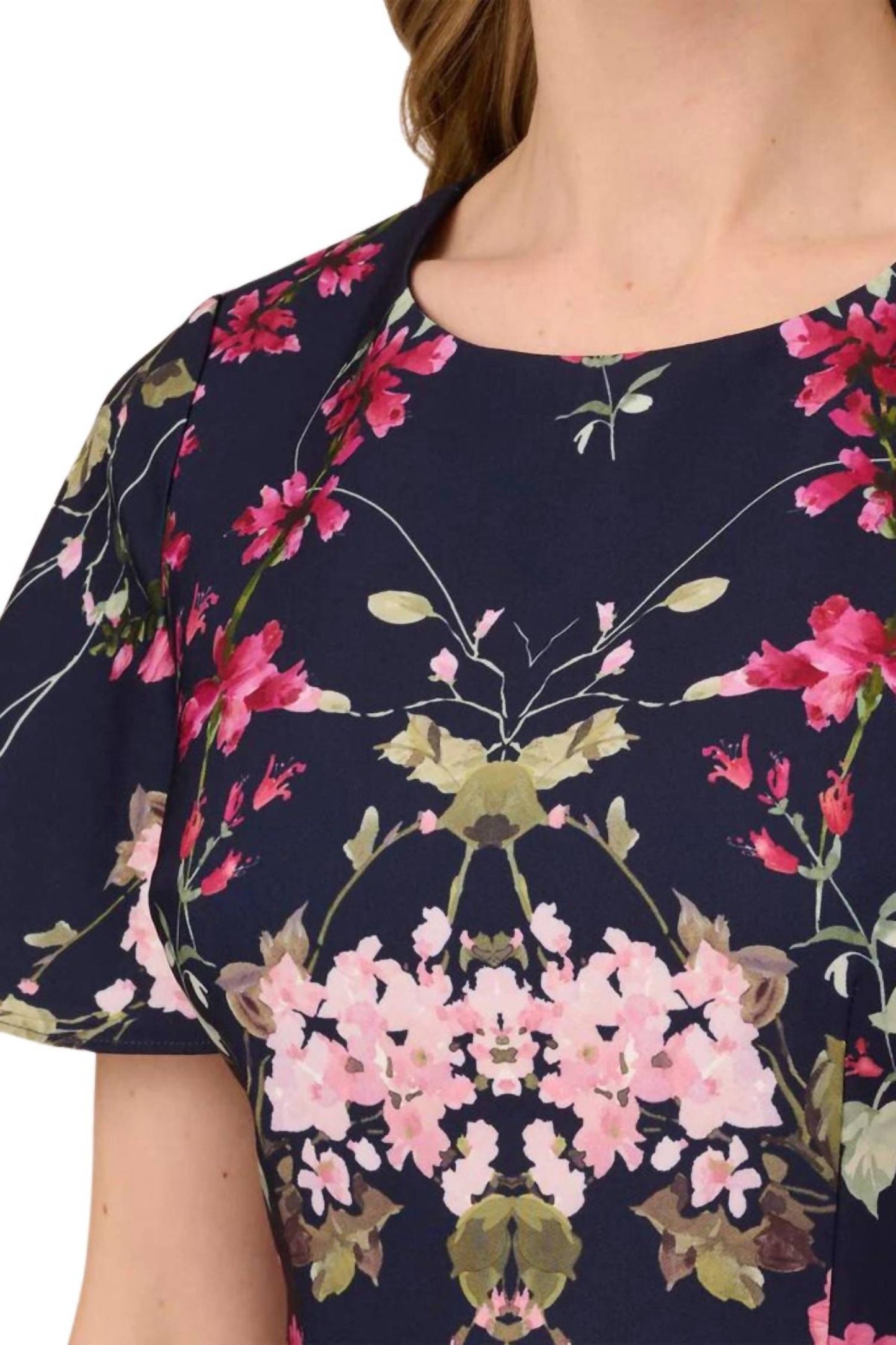 Adrianna Papell - Floral Print Crepe Sheath Midi Dress