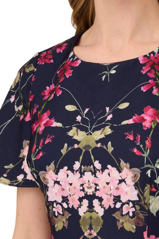 Adrianna Papell - Floral Print Crepe Sheath Midi Dress