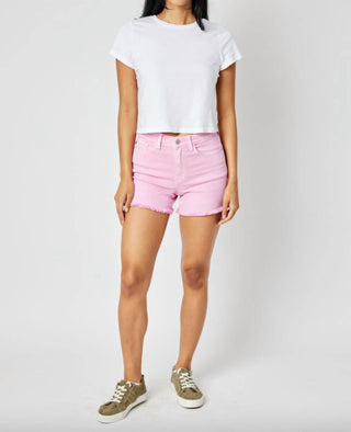 Judy Blue - Mid Rise Garment Dyed Fray Hem Shorts