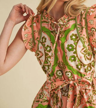 &Merci - Printed Flutter Sleeve Mini Dress