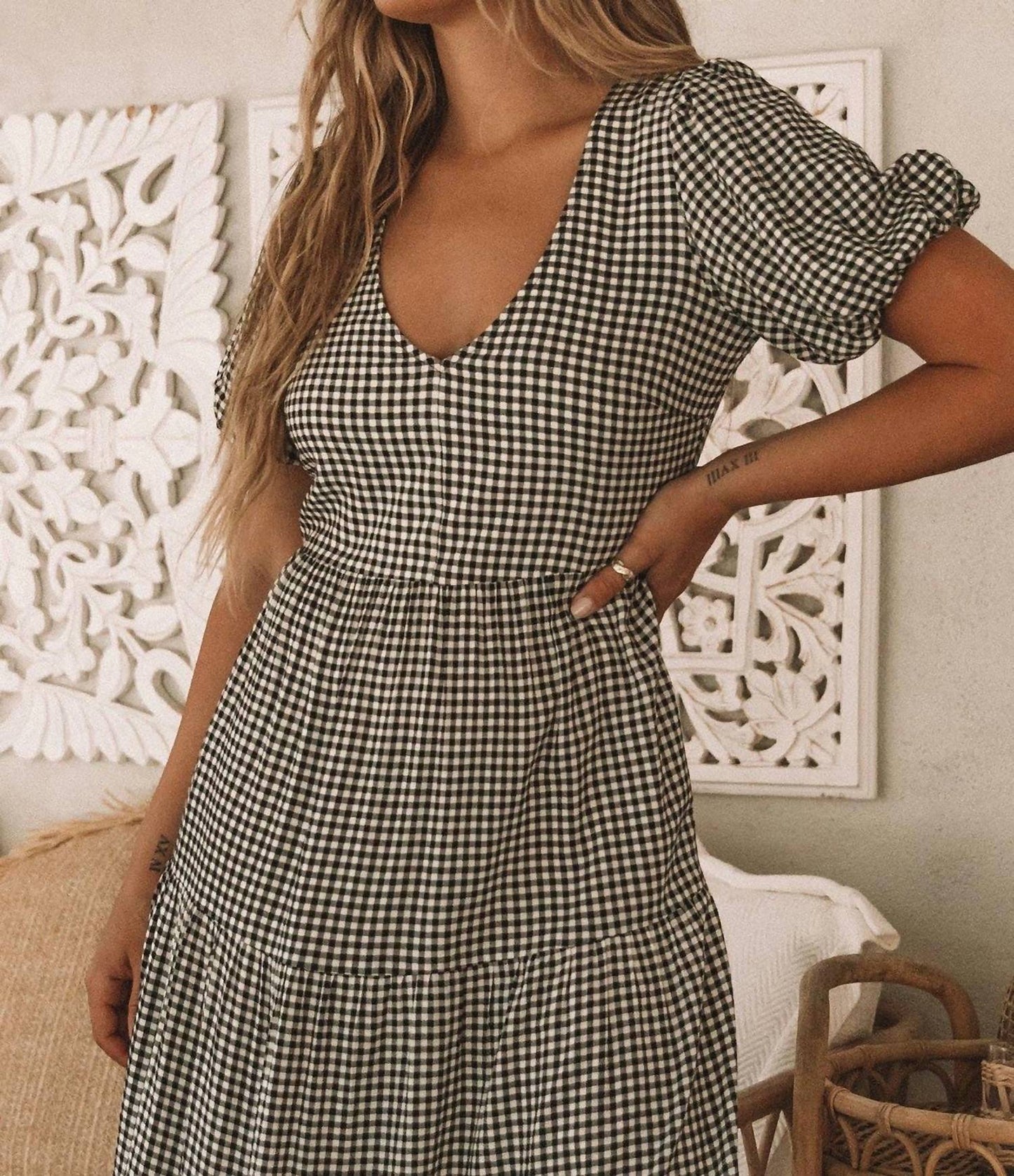 Lovestitch - Gingham Puff Sleeve Midi Dress