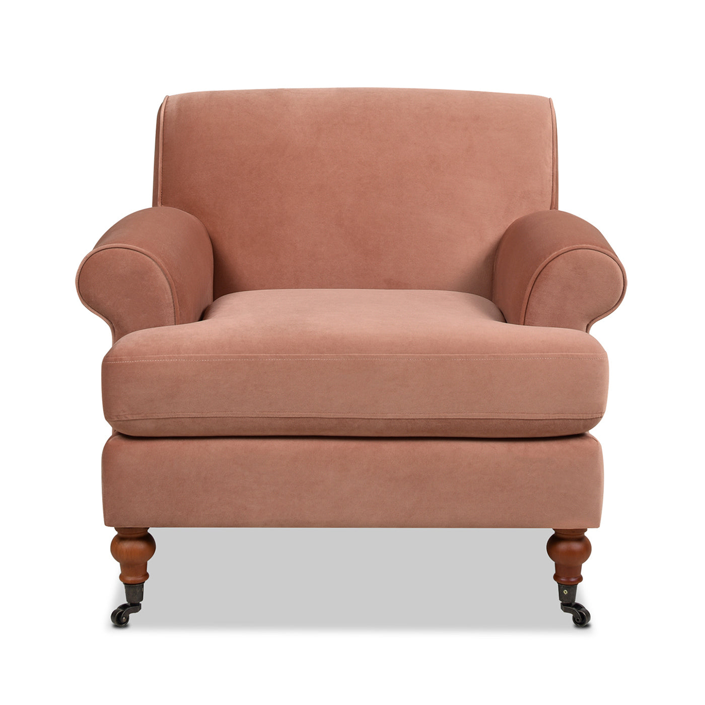 Alana 38" Lawson Accent Arm Chair Metal Casters Peach Orange Velvet