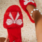 1 The Woman - Women's Plush Rhinestone Bow Slippers