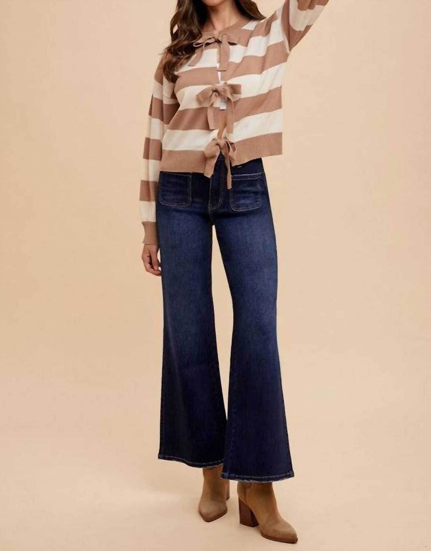 Anniewear - Stretch Front Two Pocket High Rise Flare Jeans