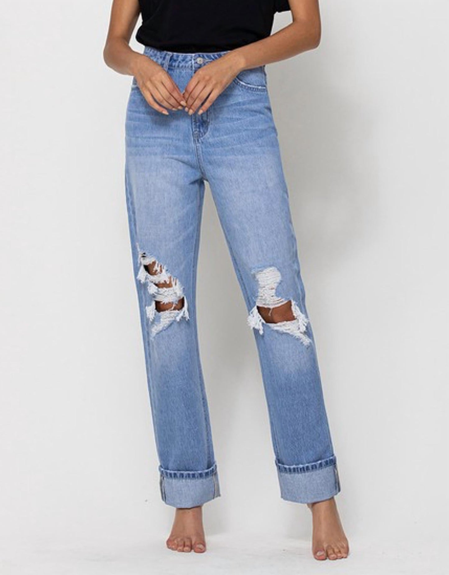 Vervet By Flying Monkey - Distressed 90s Straight Denim Jean