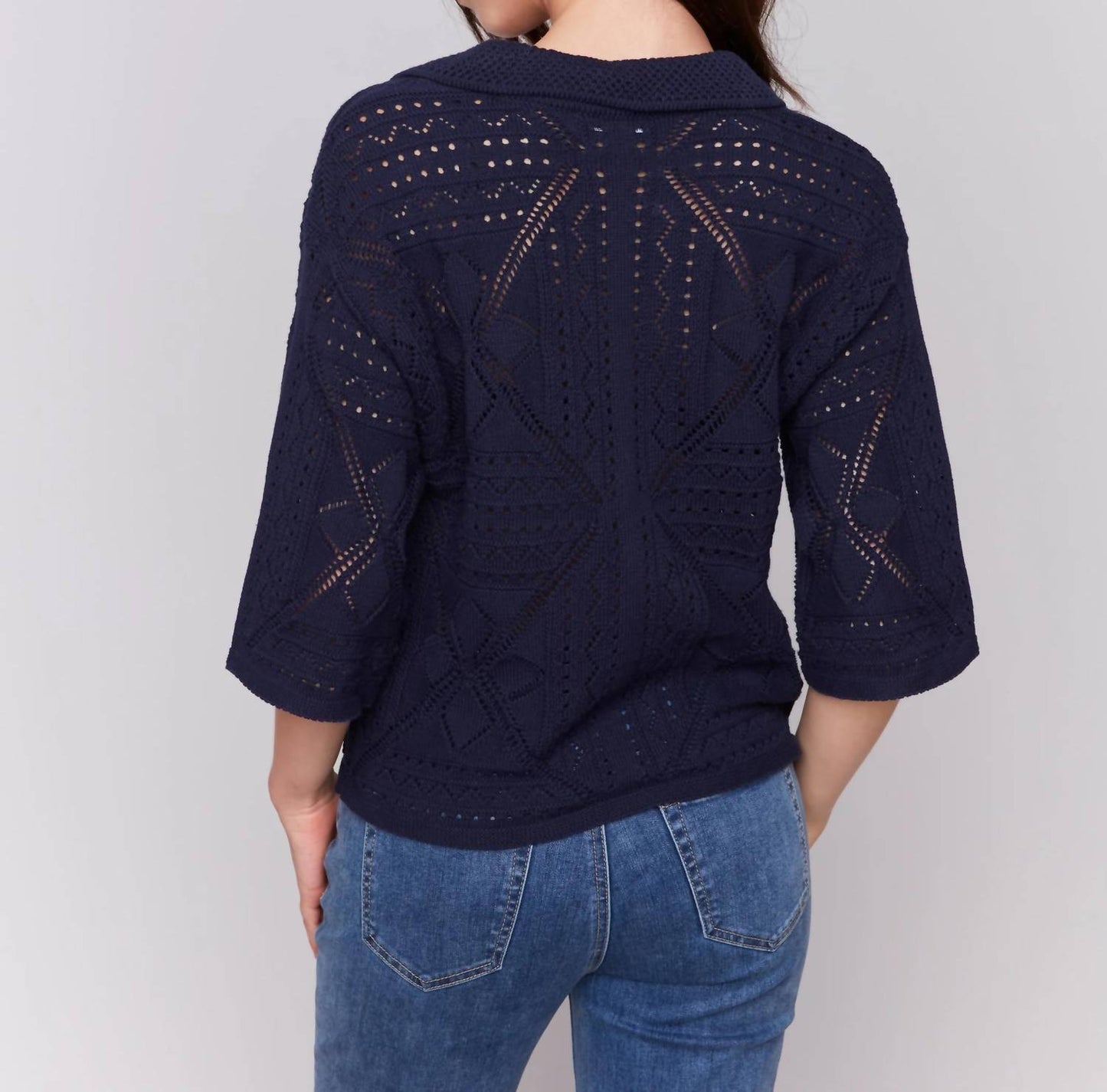 Charlie B - Lightweight Open Weave Pointelle Sweater