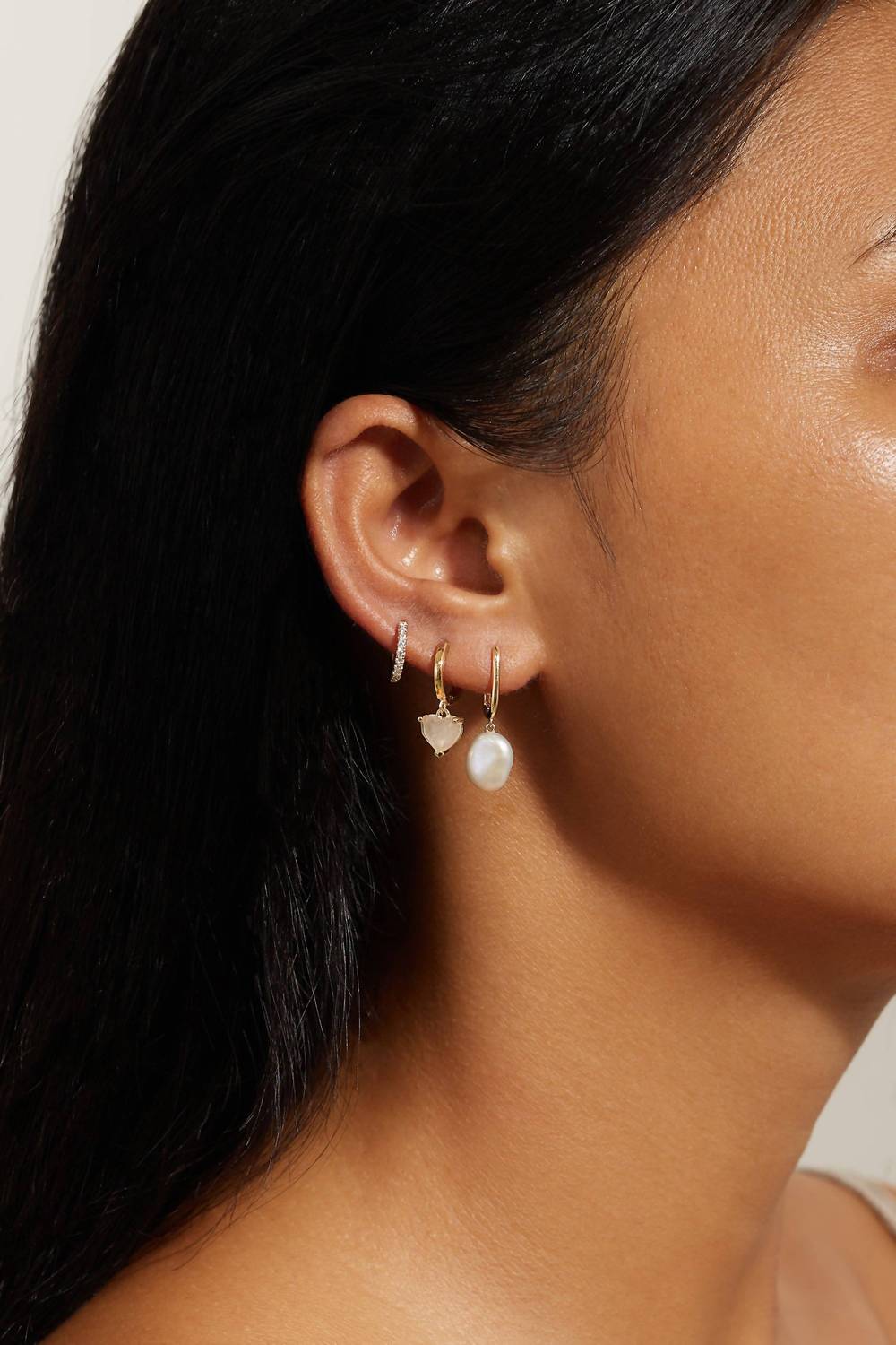 Eklexic - Heart Drop Huggie Hoop Earrings