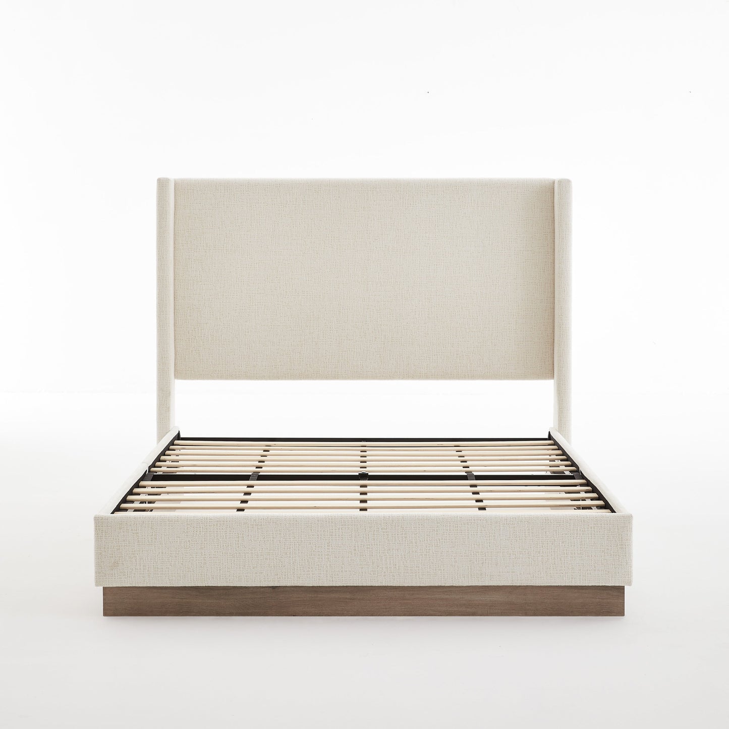 Hosford Upholstered Wingback Bed with Wood Base Platform