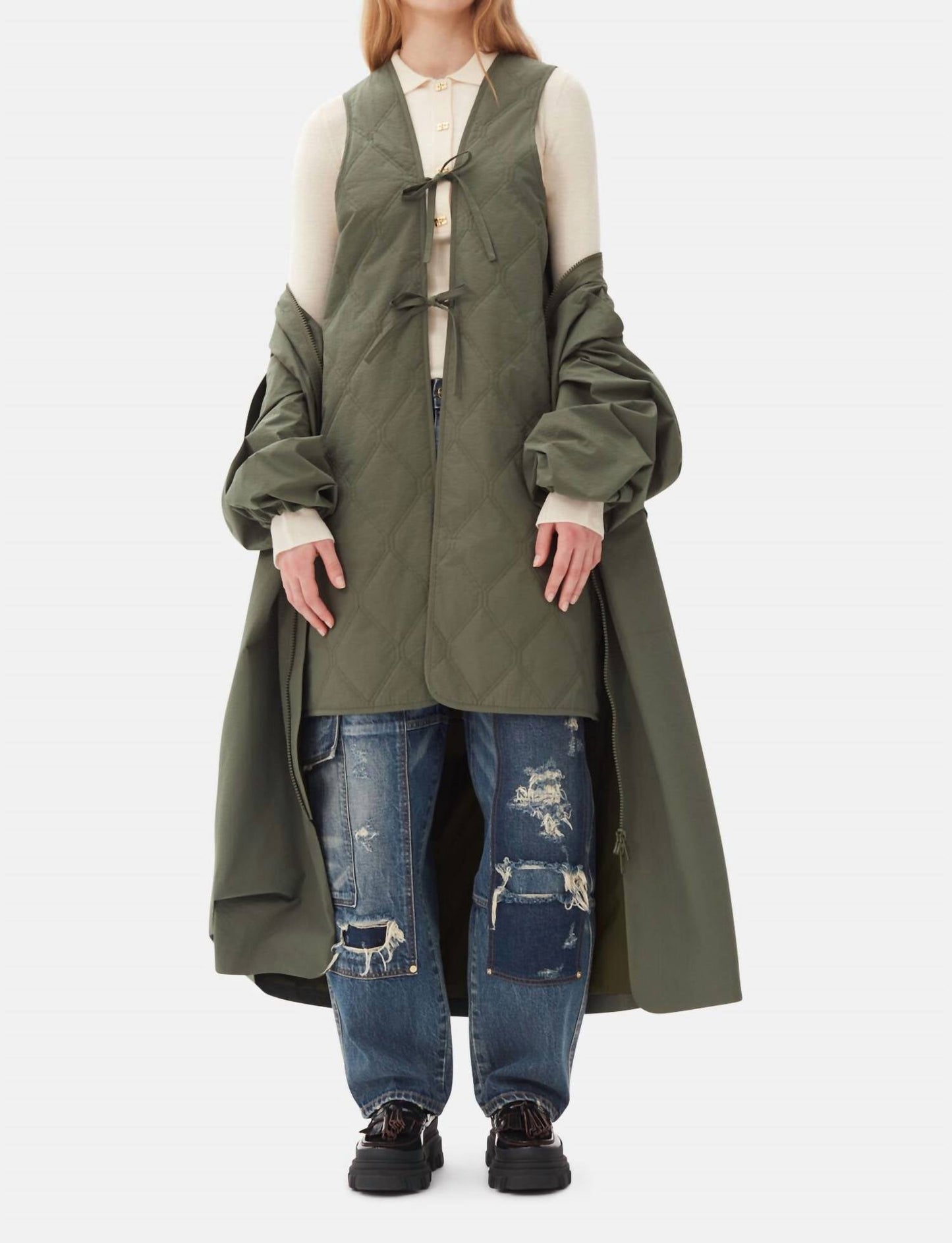 Ganni - Tech Seersucker Oversized Shell Coat