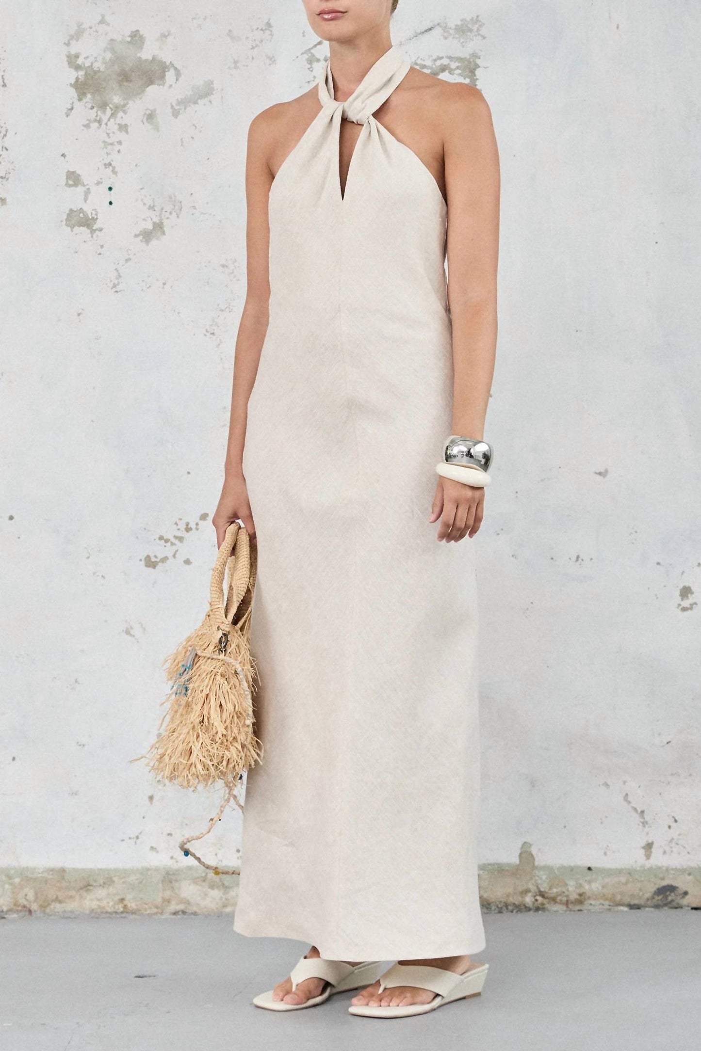 5Besties - Contrasting Cross Over Maxi Linen Dress