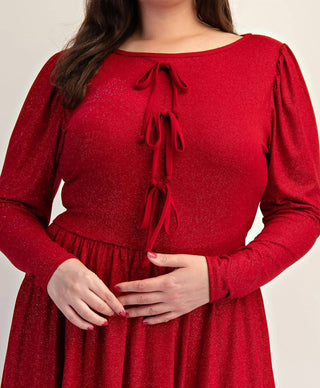 The Curve La - Plus Size Glitter Knit Flare Dress With Bow Details